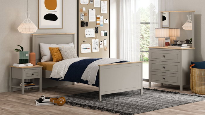 Hanah Home Cama Individual Gris y Roble Hanah Home Cama Individual Gris y Roble